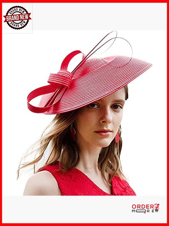 Vintage Straw Fedora Wide Brim Hat Adjustable Fascinator Derby Church